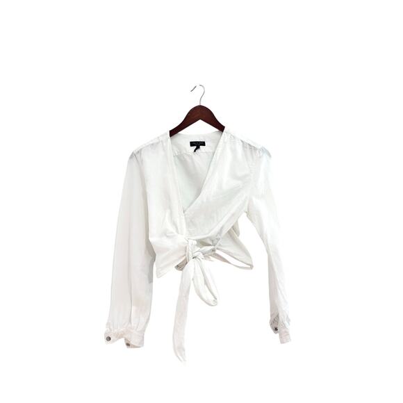 Rag & Bone Linen White Wrap Long Sleeve Top - Picture 3 of 8